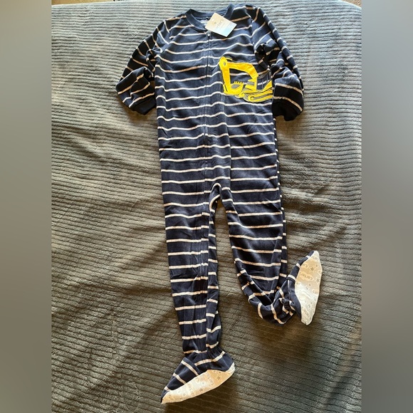 Carter's Other - Carter's Navy and White Striped Footed One-Piece with Yellow Excavator